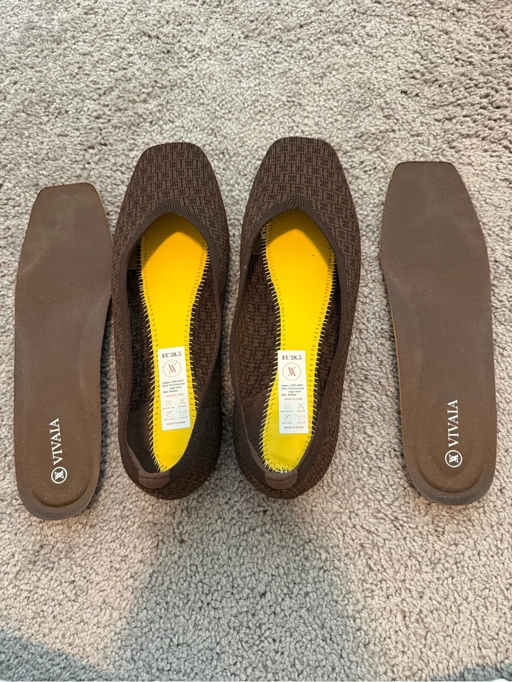 Vivaia square-toe knit flats geometric print 7.5 / 38.5